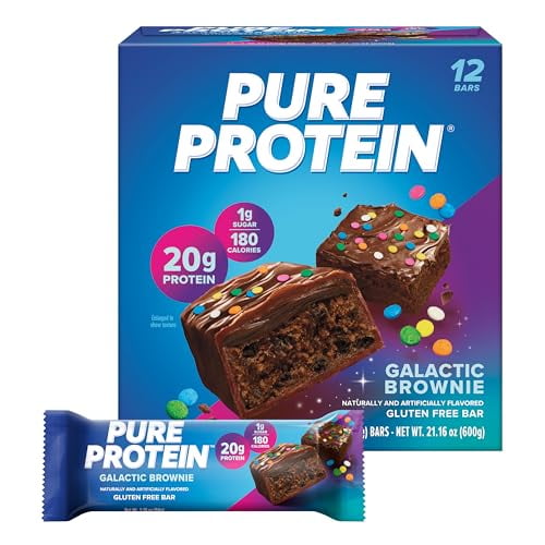 Pure Protein Bars, Galactic Brownie, High Protein, Low Sugar, Gluten Free, Nutritious Snack, 1.76oz, Pack of 12