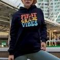 thumbnail image 2 of First Grade Vibes, Elementary School Teacher or Teaching Themed, Groovy Retro Wavy Text Merch Gift, Navy Blue Hooded Sweatshirt or Hoodie, 2XL, 2 of 5