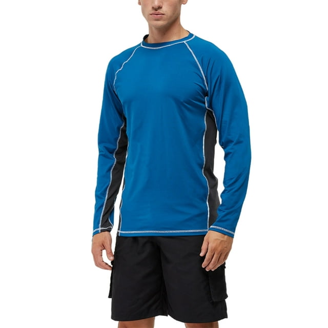 Fashnice Maillot de Bain de Surf pour Hommes Manches Longues Tenue de Plage Color Block Col Rond Été Vacances Paon Bleu Gris G