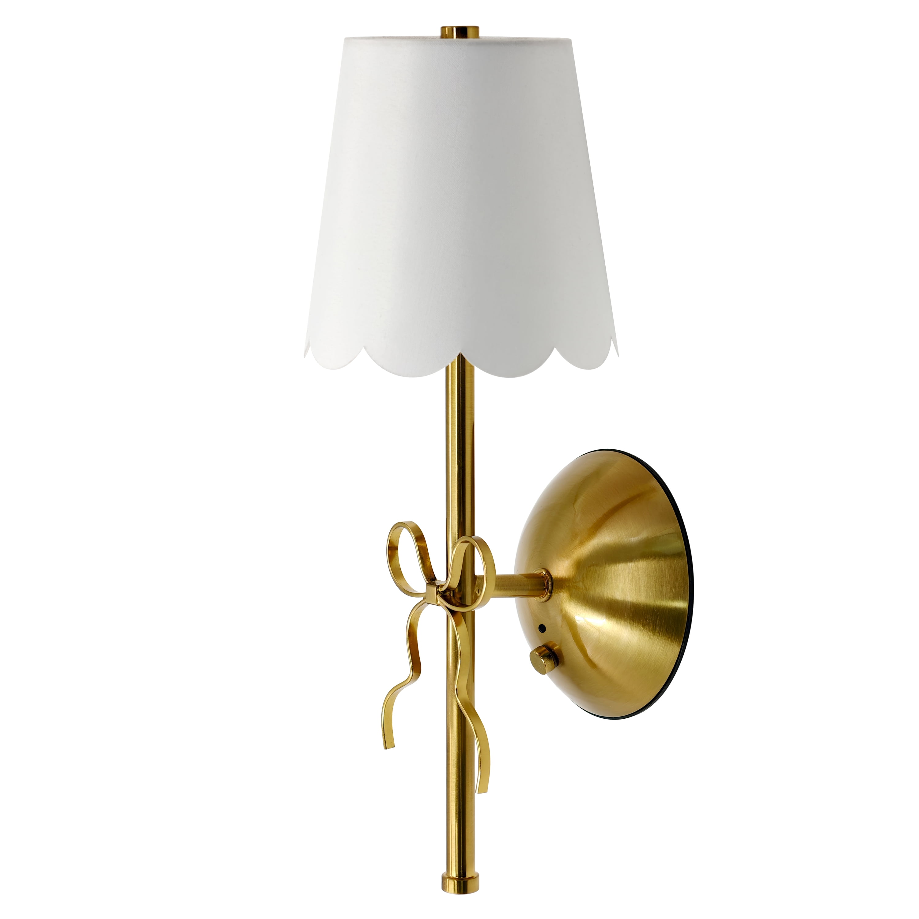 Home Decor Collection Sterling & Noble Home Cordless Brass Wall Sconce with Scallop Shade and Remote, 13.07"