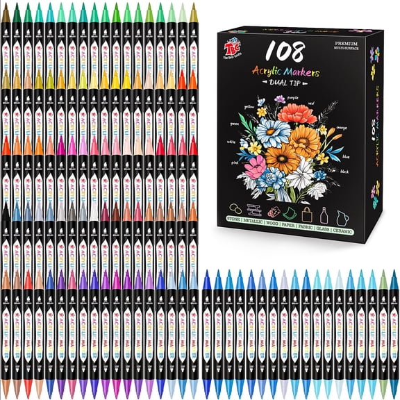 TBC The Best Crafts 108 Colors Dual Tip Acrylic Paint Markers, Waterproof & Non-Toxic