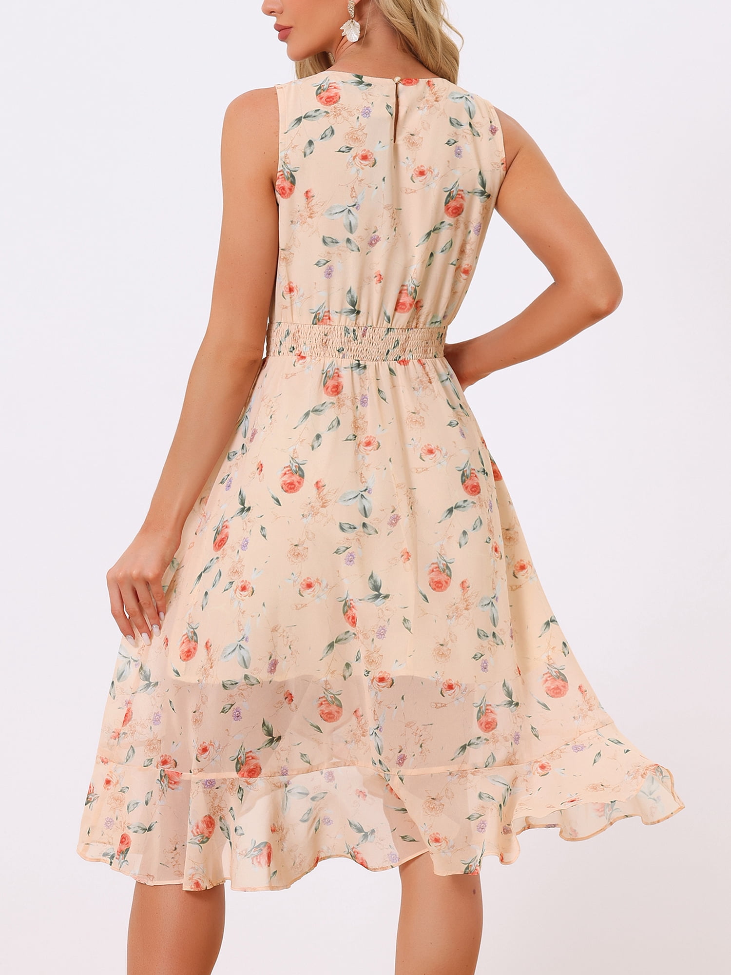 DARING DIVA Women's Summer Wrap Round Neck Keyhole Back Dresses XS Apricot