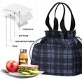 thumbnail image 4 of Blue and Green Checkered Pattern Drawstring Insulated Lunch Bag for Women, Stain-Resistant Large Lunch Tote with Multi-Pockets for Work Office, 4 of 6