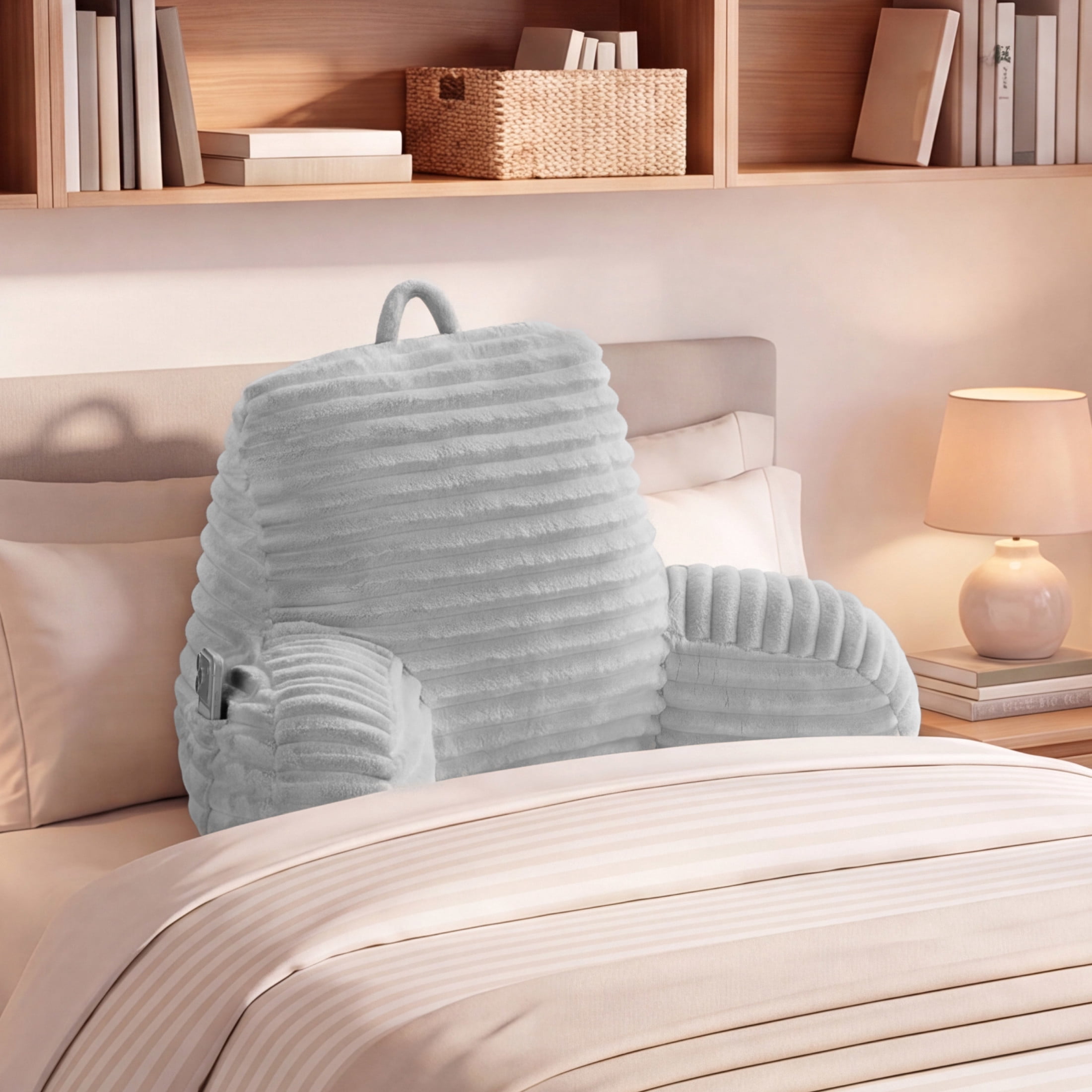 The Sheet Lab Ribbed Plush Backrest Pillow, Gray, 30" x 17" x 17"
