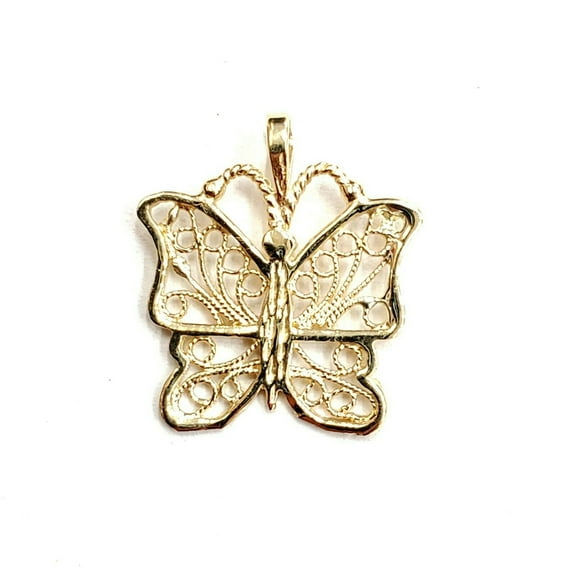 New 14k yellow Gold butterfly Pendant charm filigree gift fine jewelry 1.1g