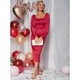 thumbnail image 4 of EILLY BAZAR Satin Dress for Women Lantern Sleeve Button Front Split Back Female Dress Red M, 4 of 4
