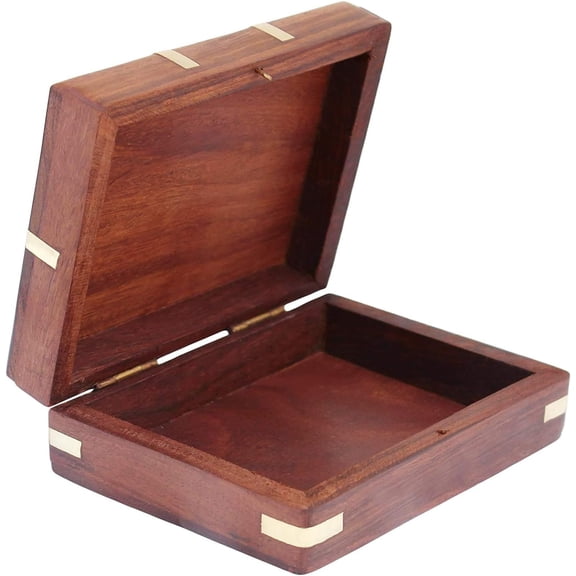 Playing Card Deck Holder Case Storage Box Handcrafted Wooden Case with Brass Design - Playing Card Box Holder Organizer