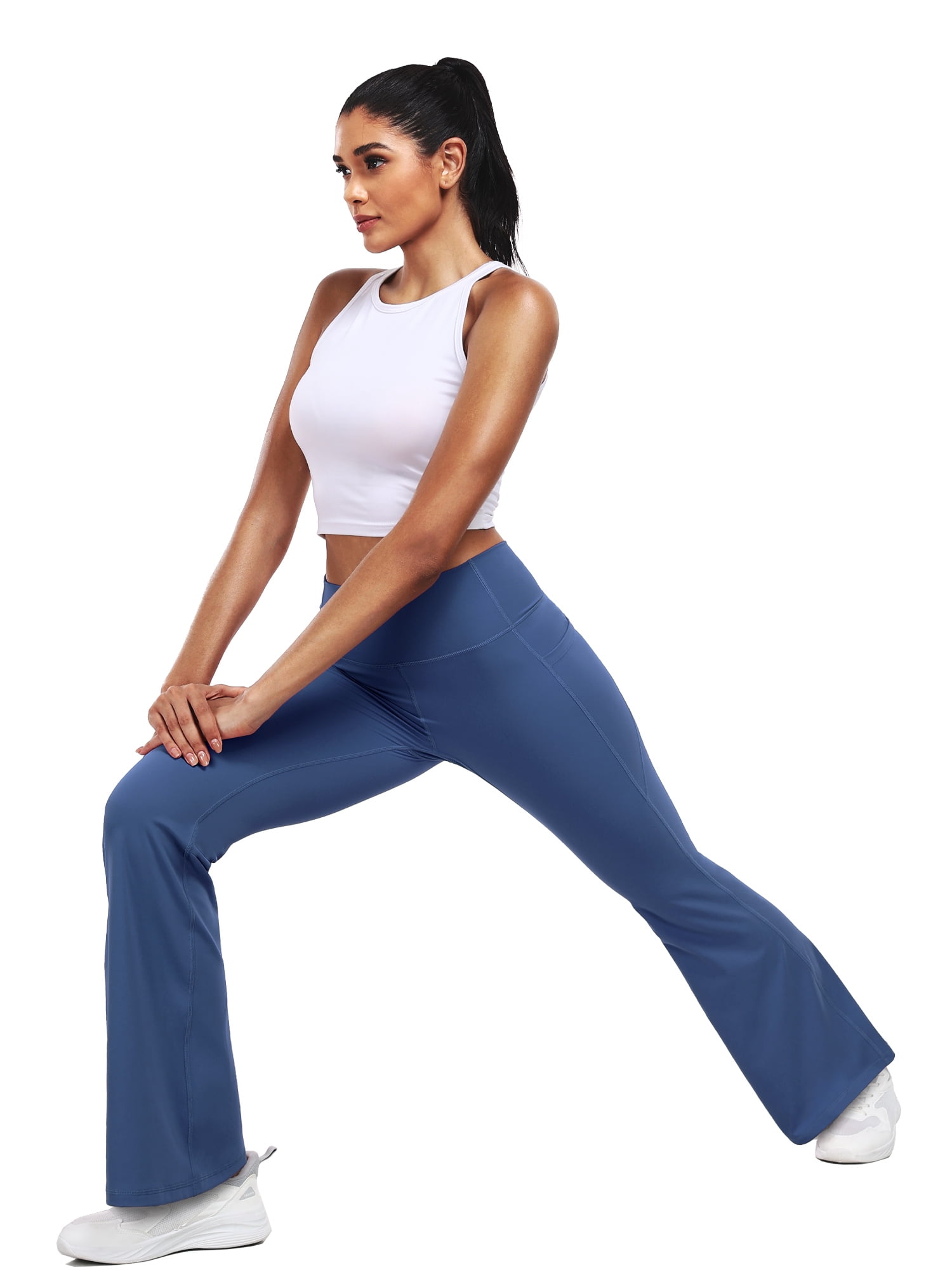 NELEUS ButterSoftFlex Womens Flare Leggings Athletic Yoga Workout Pants Bootcut High Waist with Side Pockets,Blue,US Size M