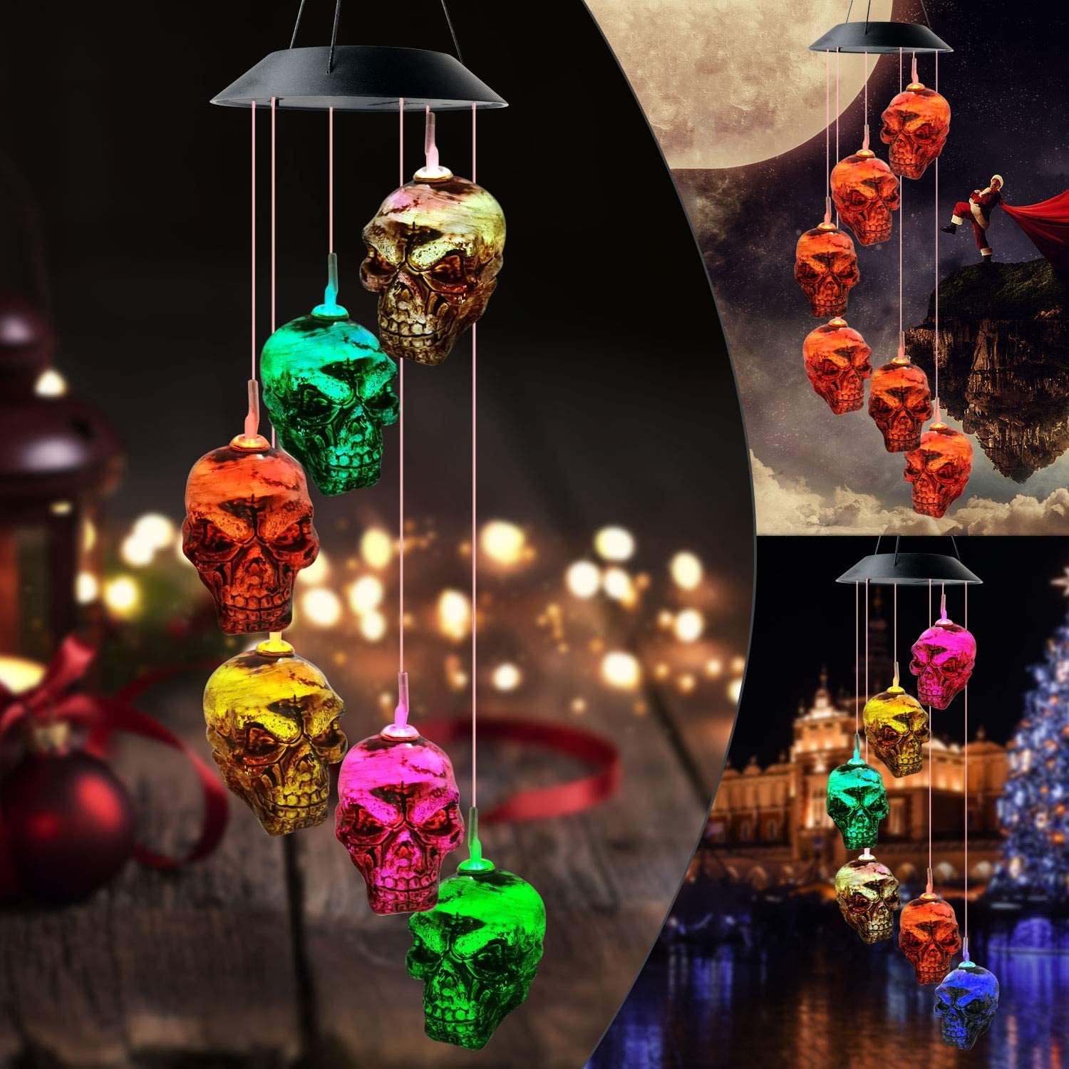 Interesting Gifts Garden Decor Skeleton Skull Solar Wind Chime Gifts for Friends Unique Gifts Waterproof Holiday Lights Garden Decoration Festival Decoration.