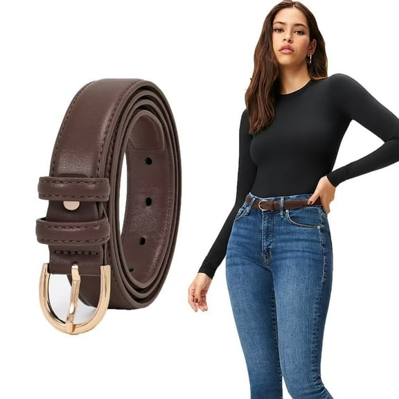 JASGOOD Women's Leather Belts for Dresses Jeans Pants Ladies Dark Brown Belt