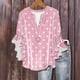 thumbnail image 1 of Tejiojio Women's Casual Printed Top Lace Trim V-Neck 3/4 Sleeves Button Down Fashionable Daily Wear, 1 of 6