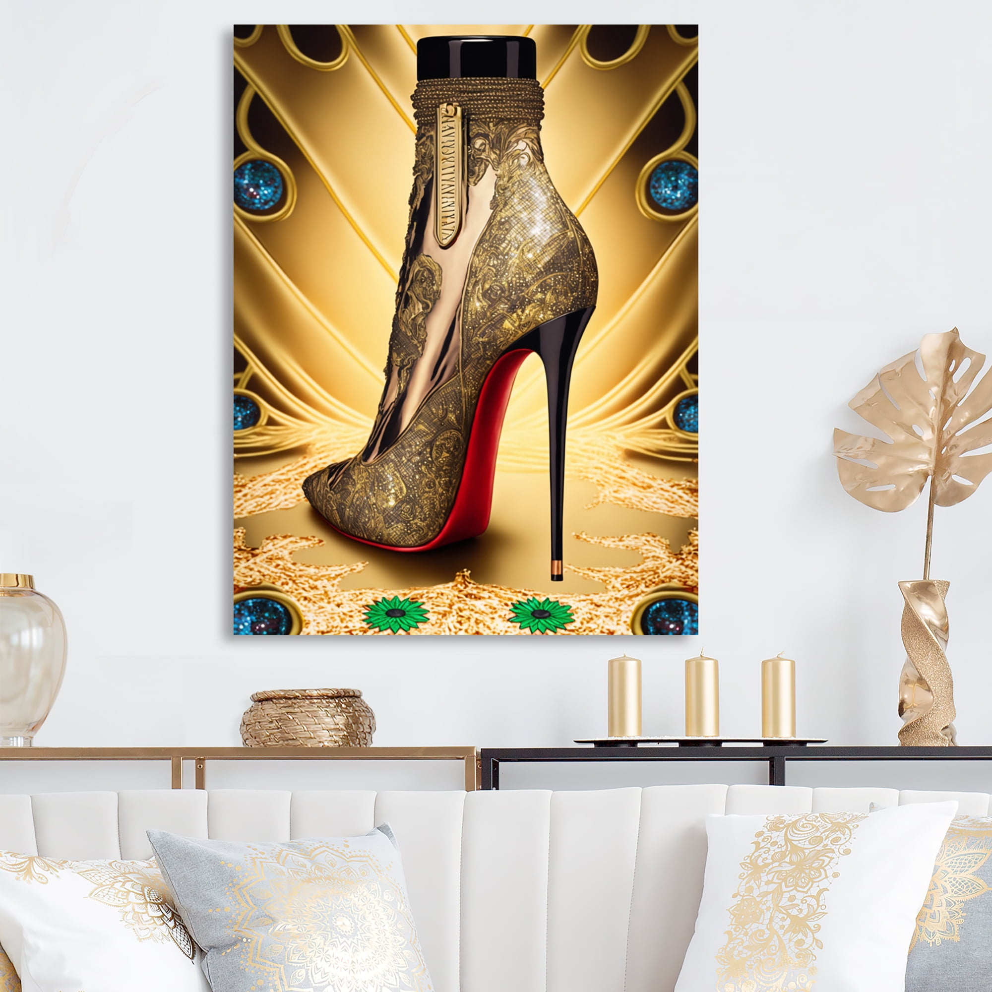 Designart Black And Gold High Heel Shoe IV Canvas Wall Art