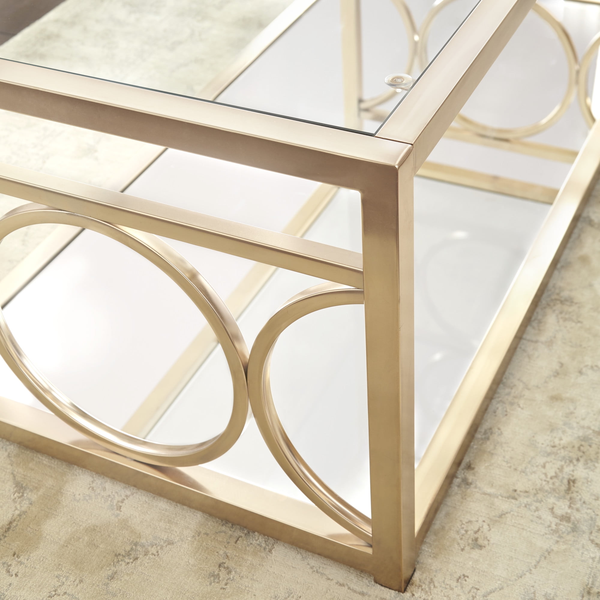 Steve Silver Olympia Glass Top Square End Table in Gold Chrome
