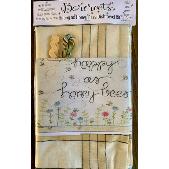 Happy As Honey Bees Dishtowel Hand Embroidery Kit by Barri Sue Gaudet from Bareroots