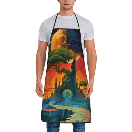 

Jgfou Abstract Tree Castle Print Anti-fouling Apron for Men Women Waterproof Oil-Proof Kitchen Apron with Adjustable Straps Pocket and No-Pill No-Fade Fabric