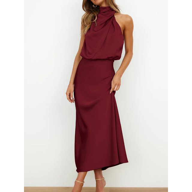 A-line Party Elegant Dress Summer Hot Sale 2023 New High Qualitty Satin Sleeveless Long Dress Fashion Women Lady Evening DressXL Gao Jinjia LED