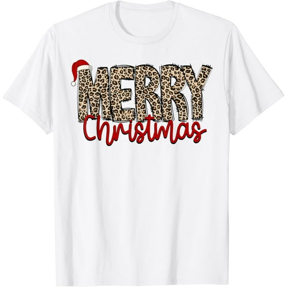 Merry Christmas Leopard Santa Hat Cheetah Print Xmas Pajamas T-Shirt
