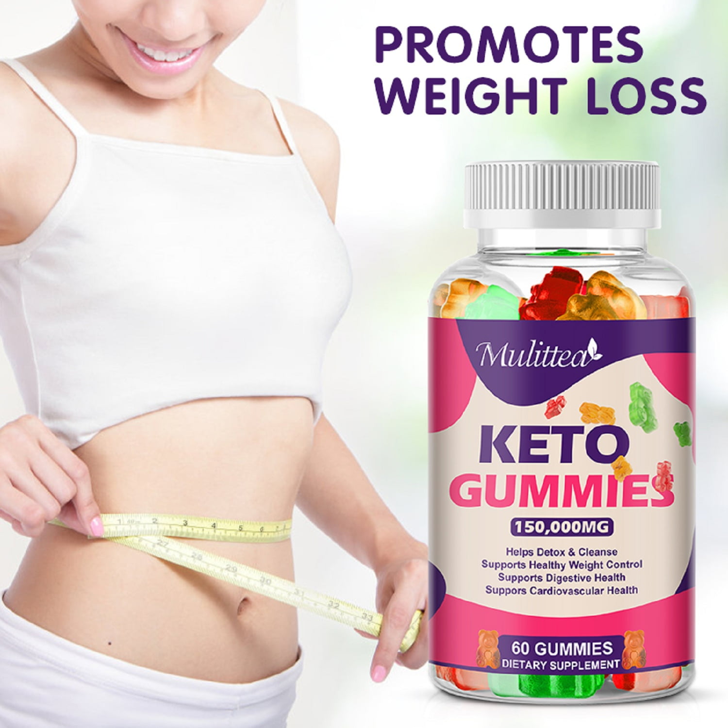 Mulittea Keto Gummies Weight Loss Supplement, Non-GMO - 150,000 mg - 60 Gummies