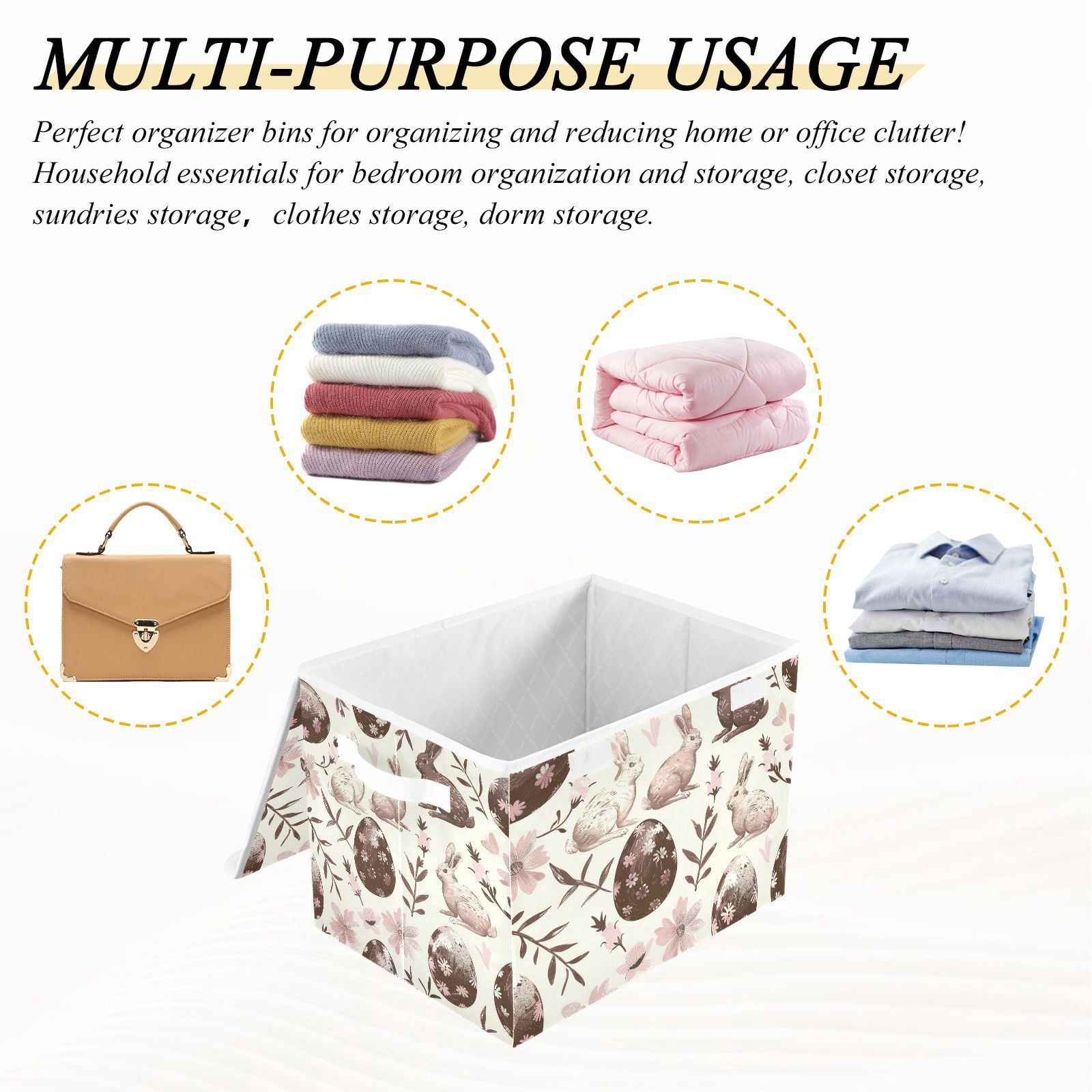Chocolate Easter Eggs Rabbits Storage Basket for Shelves Foldable Container Organizer for Organizing Toys Clothes Books with Handles