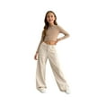 thumbnail image 5 of Corduroy Pants Girls Baggy Button High Waisted Wide Leg Lounge Pants Fall Casual Work Trousers with Pockets Beige L, 5 of 6