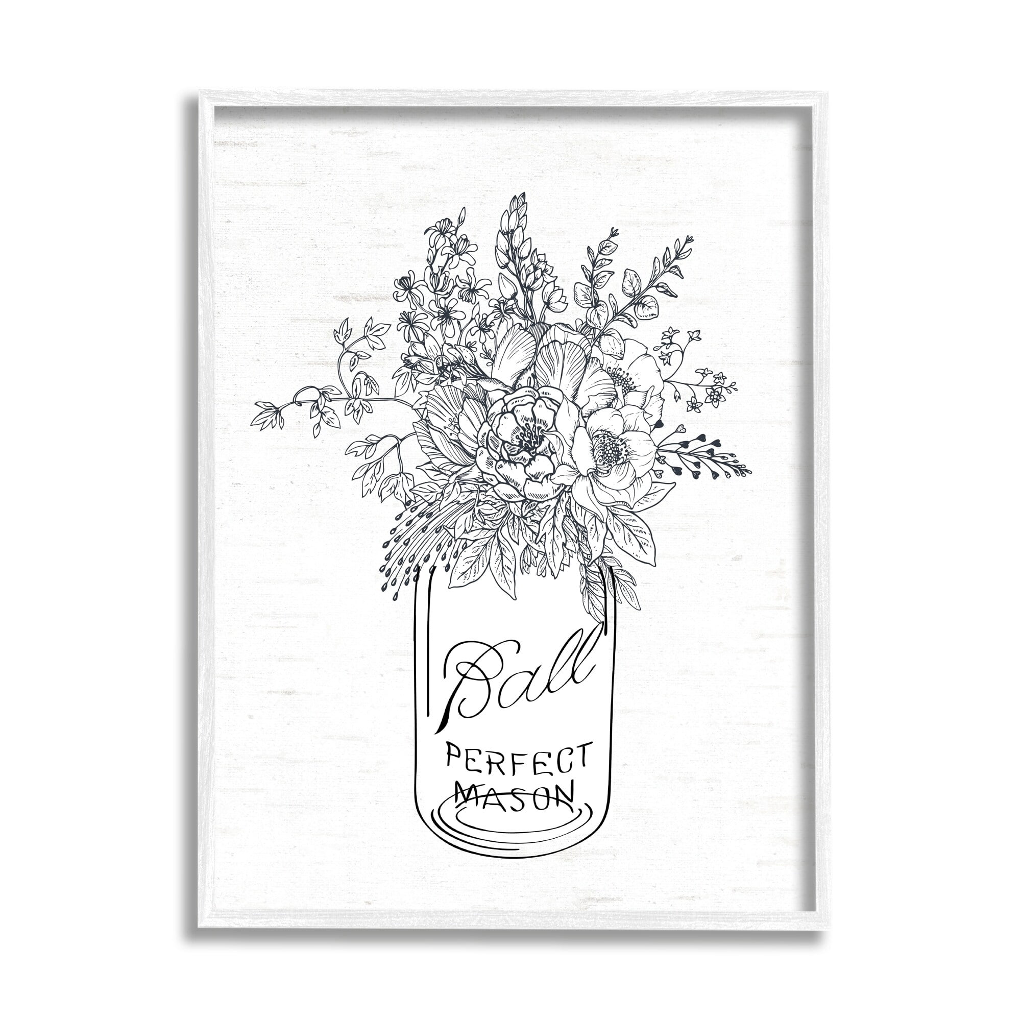 Stupell Industries Detailed Flower Bouquet Outline Drawing Rustic Jar Graphic Art White Framed Art Print Wall Art, Design by Lettered and Lined