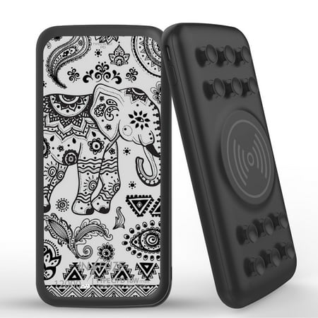 

INFUZE Qi Wireless Portable Charger for Samsung Galaxy A42 5G External Battery (12000 mAh 18W Power Delivery USB-C/USB-A 3.0 Ports Suction Cups) with Touch Tool - Tribal Elephant