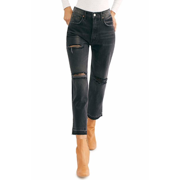 Free People - FREE PEOPLE Womens Black Distressed Frayed Cropped Jeans Size 24 - Walmart.com 