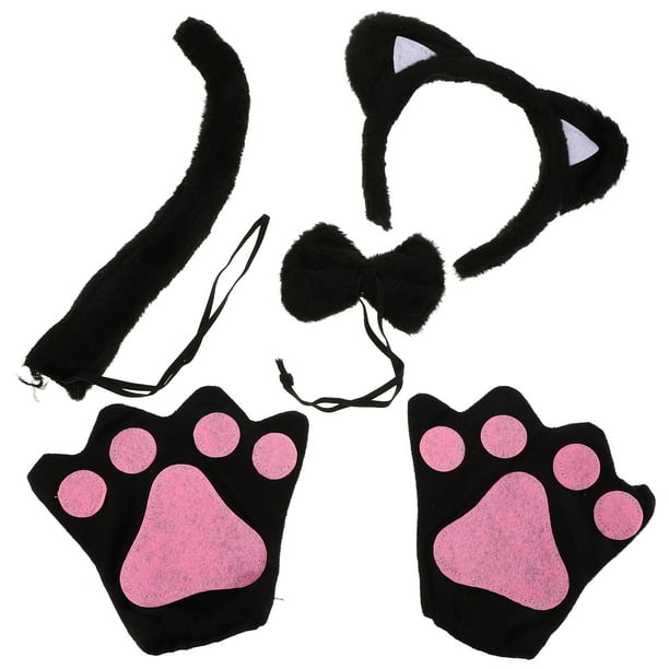 1 juego de adorables y lindas diademas con orejas de gato, kit de disfraz de gato de peluche ultrasuave para Halloween, accesorios de disfraz de gato, disfraz de animal para cosplay