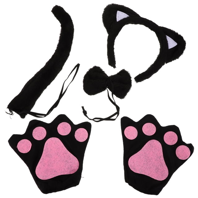 1 juego de adorables y lindas diademas con orejas de gato, kit de disfraz de gato de peluche ultrasuave para Halloween, accesorios de disfraz de gato, disfraz de animal para cosplay