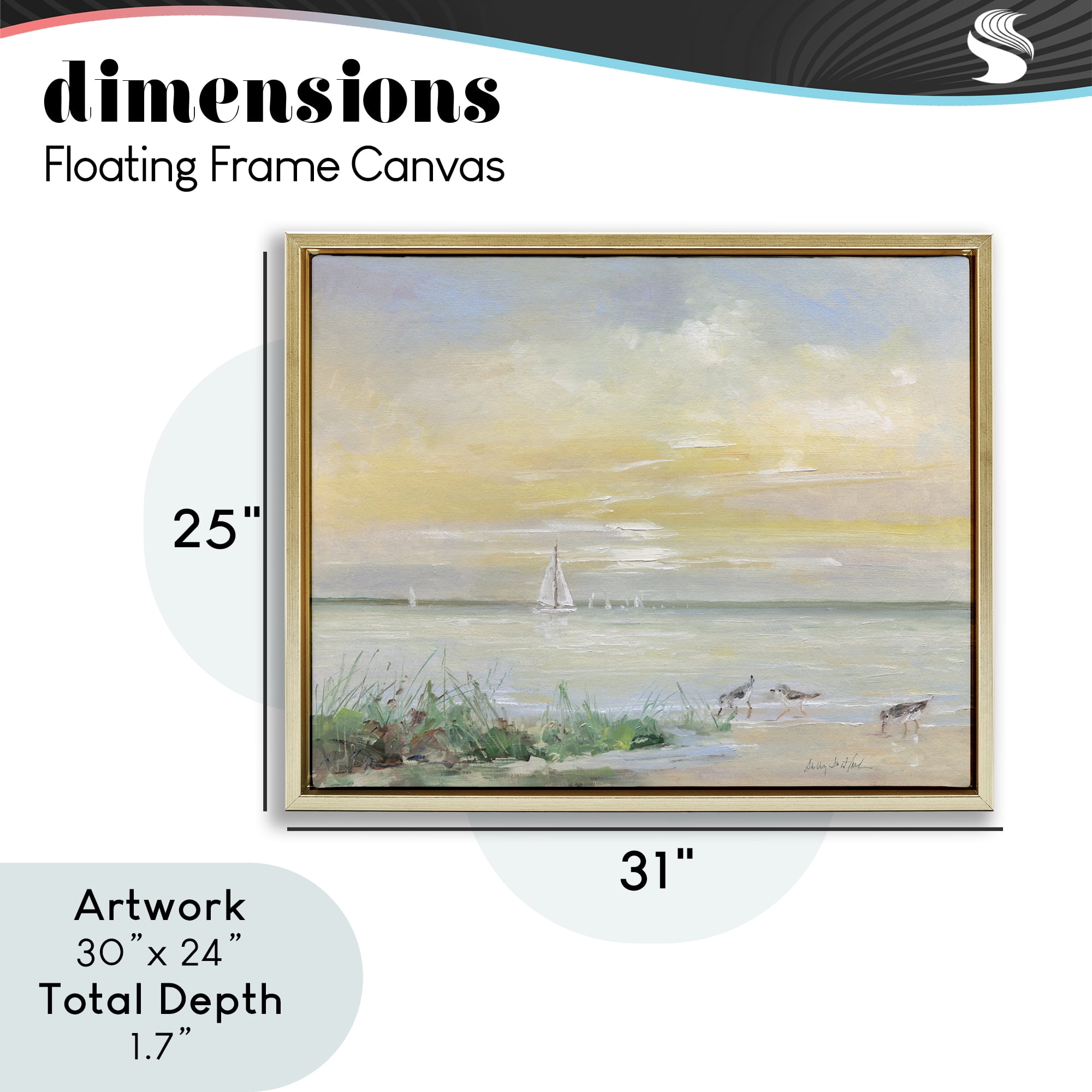 Stupell Industries Sailboats & Sanderlings Shore Gold Framed Floater Canvas Wall Art, design by Sally Swatland