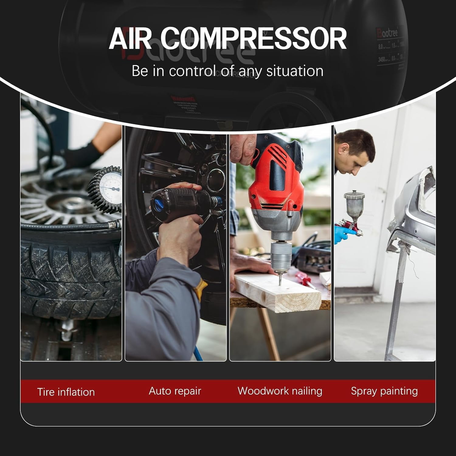 8Gal Portable Ultra Quiet Air Compressor, Max 115PSI 1.5HP 4.52CFM 70dB Low Noise Oil-Free Air Compressor for Auto Repair, Bike Tires, Garage Spray Painting 110V/60Hz