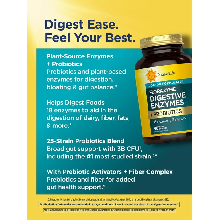 Renew Life Florazyme Digestive Enzymes Probiotics 90 Vegan