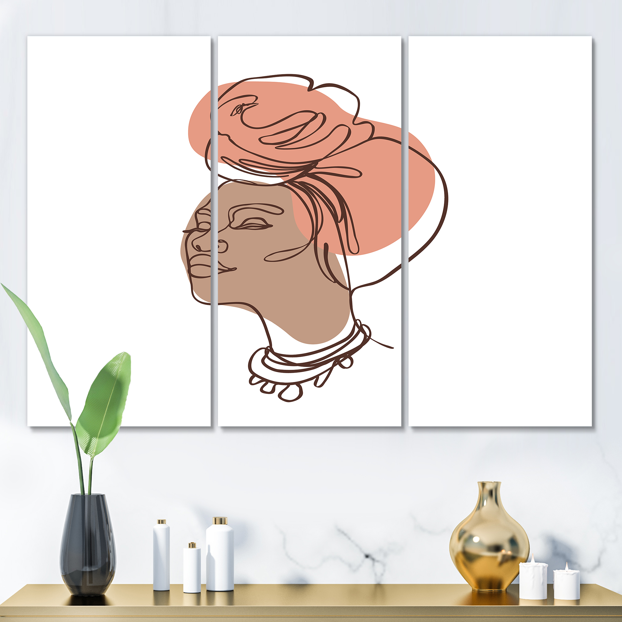 Designart ' One Line Portrait of Afro American Woman IV ' Modern Canvas Wall Art Print