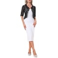 thumbnail image 2 of INSPIRE CHIC Women's Floral Lace Ruffle Hem Open Front Half Sleeve Lightweight Bolero Shrug XS Black, 2 of 6