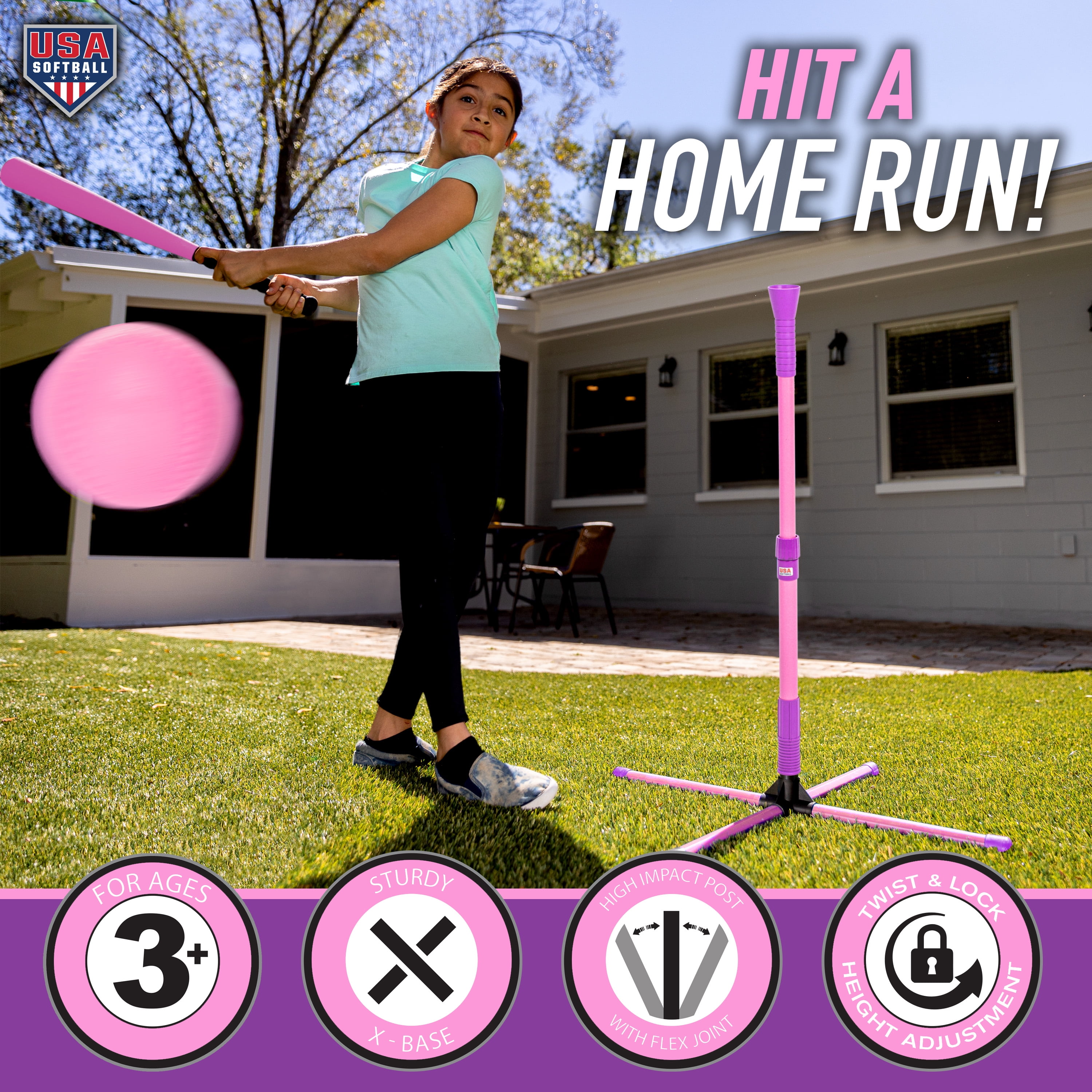 Franklin Sports USA Softball XT Adjustable Batting Tee Set with Bat + Ball, 23-33 in