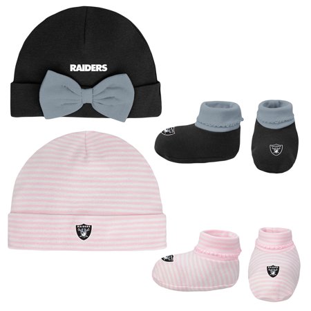Knit Newborn Booties - Girls Newborn & Infant Black/Pink Oakland Raiders Cuffed Knit Hat & Booties Set - Newborn