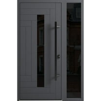 Front Exterior Prehung Steel Door / Ronex 0130 Grey / Side Exterior Window Sidelite / Entry Metal Modern Painted W36 12" x H80" Left hand Inswing