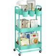 thumbnail image 1 of 3-Tier Plastic Rolling Storage Cart Utility Cart with Extra Hanging Cups Handles Lockable Wheels for Living Room Bathroom Kitchen Office Green, 1 of 15