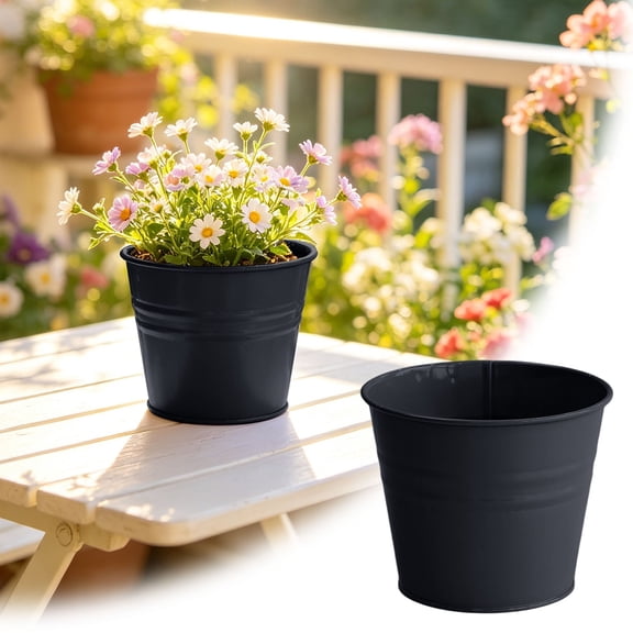 Clearance! Soovim Flower Pots Outdoor Large Pot Metal for Indoor Outdoor Decorative with Holes Rustproof Garden Containers