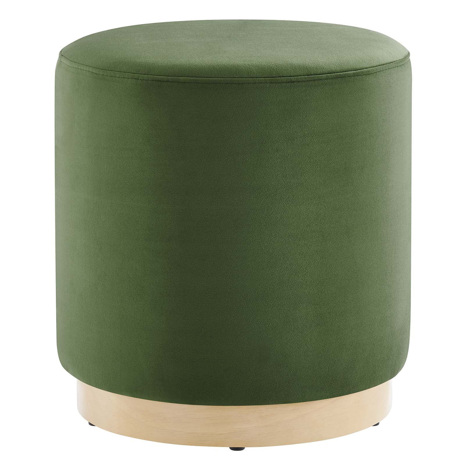 Tilden 16" Round Performance Velvet Upholstered Ottoman in Moss Green Natural