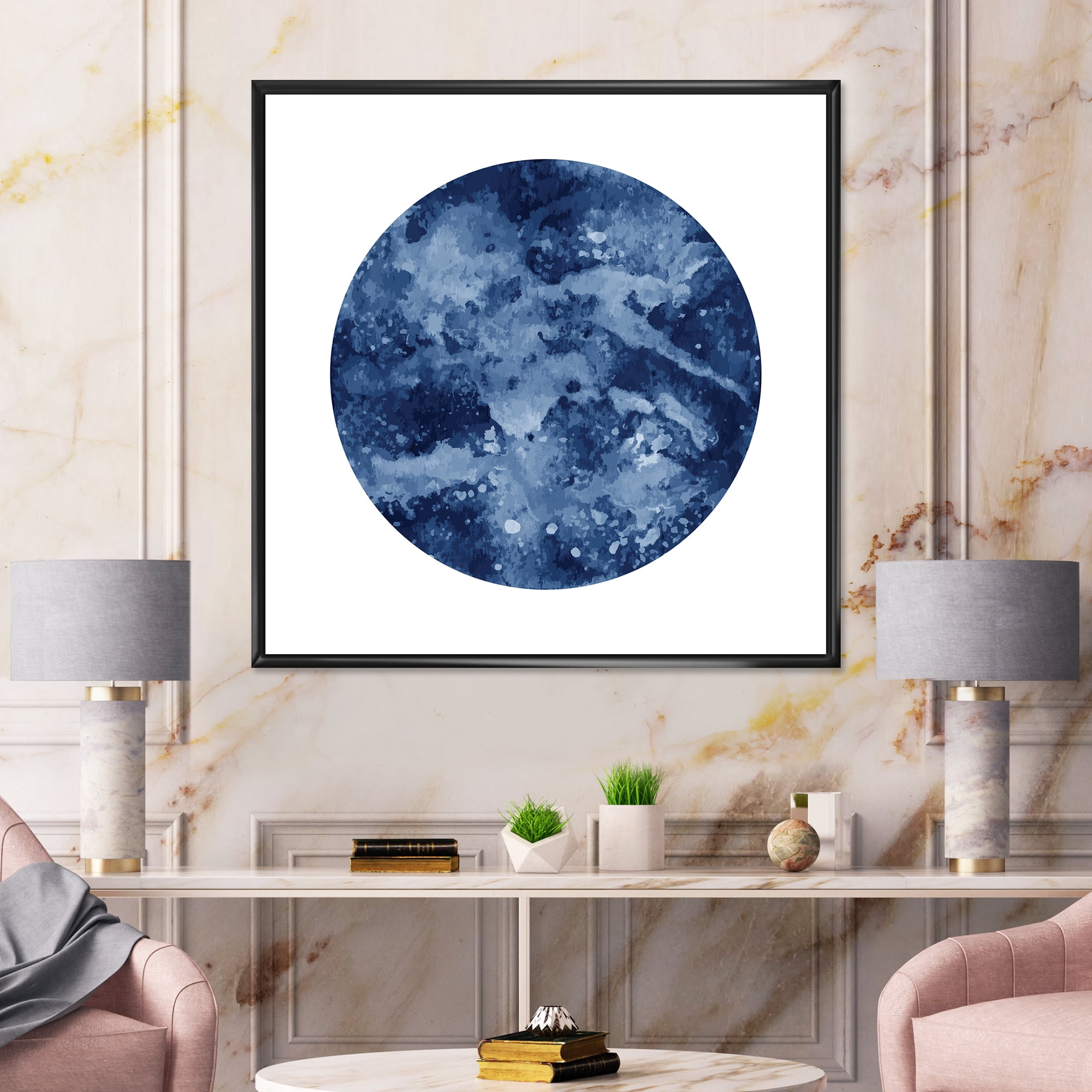 Designart 'Blue Space Galaxy Circle' Modern Framed Canvas Wall Art Print