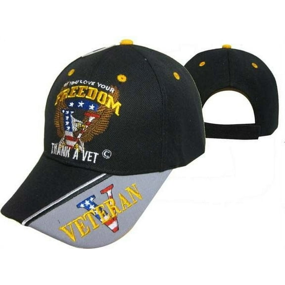 Vietnam Veteran Patriotic Eagle USA V Freedom Eagle Black Gray Baseball Cap Hat