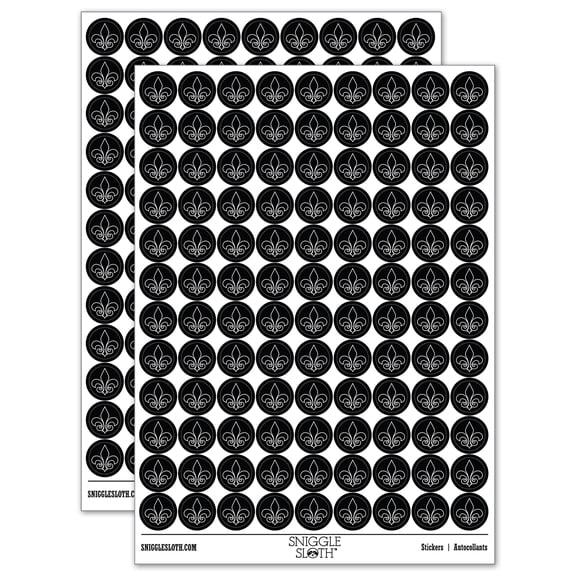 Fleur de Lis Outline Round Sticker Set - Black - Gloss Finish - 0.50" Size