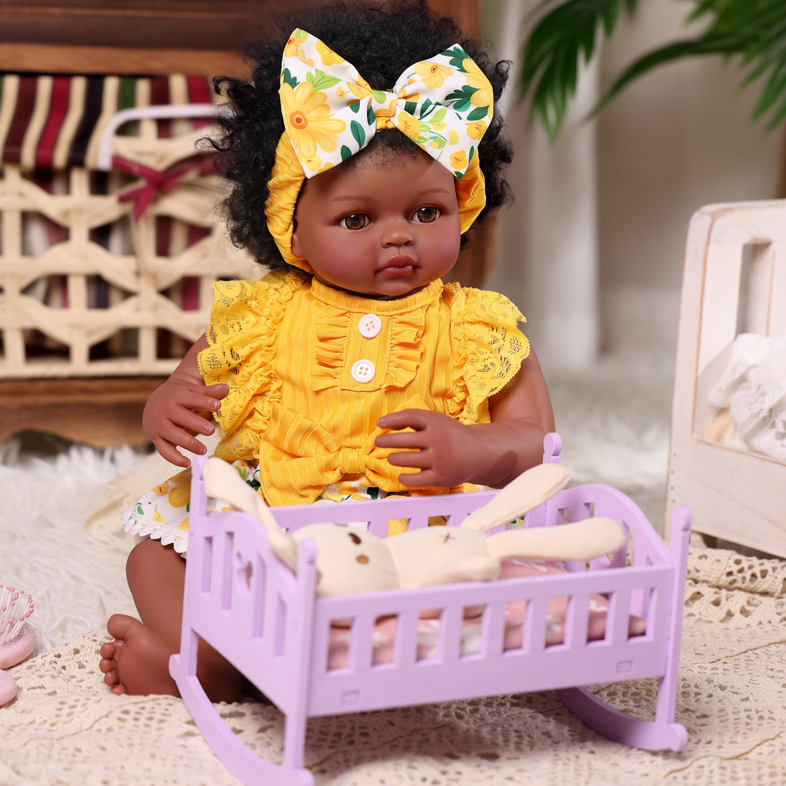 RSG Lifelike Reborn Baby Dolls Black Girl- 17 Inch Soft Body - Handmade Real Life Baby Dolls with Clothes and Toy Gift for Kids Age 3+