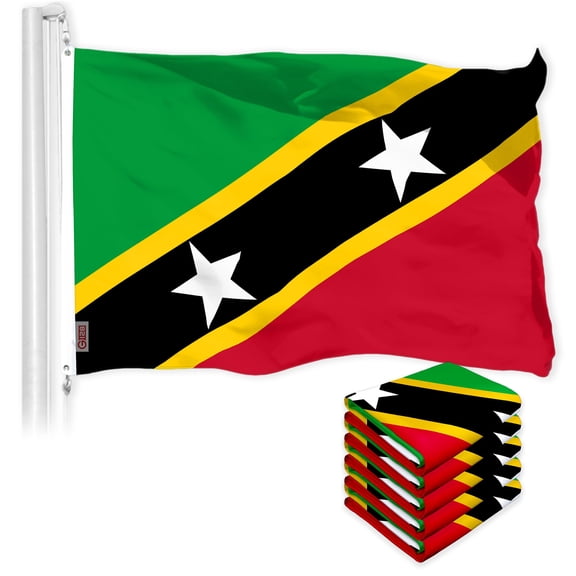 G128 5 Pack: Saint Kitts and Nevis Flag | 3x5 Ft | LiteWeave Pro Series Printed 150D Poly | Country Flag, Indoor/Outdoor, Vibrant Colors, Brass Grommets, Thicker and More Durable Than 100D 75D Poly