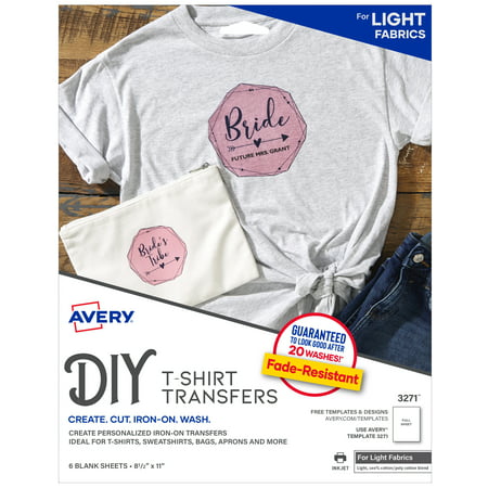 Avery Printable T-Shirt Transfers, 6 Paper Transfers (Best Iron On Transfer Paper For Dark Shirts)