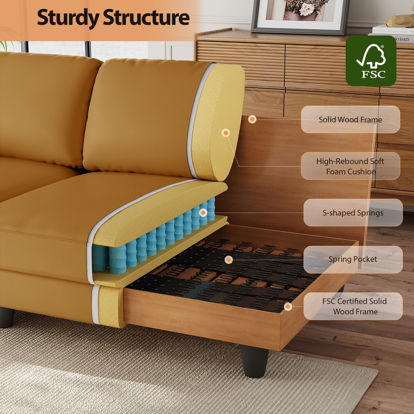 83" Couch Premium PU Leather Sofa, Deep Seat Oversized Loveseat for Living Room (Includes 2 Pillows), Brown
