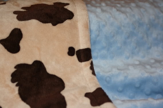 Multi-Purpose Blanket Minky Blanket Cream & Brown Cow with Pink or Blue 