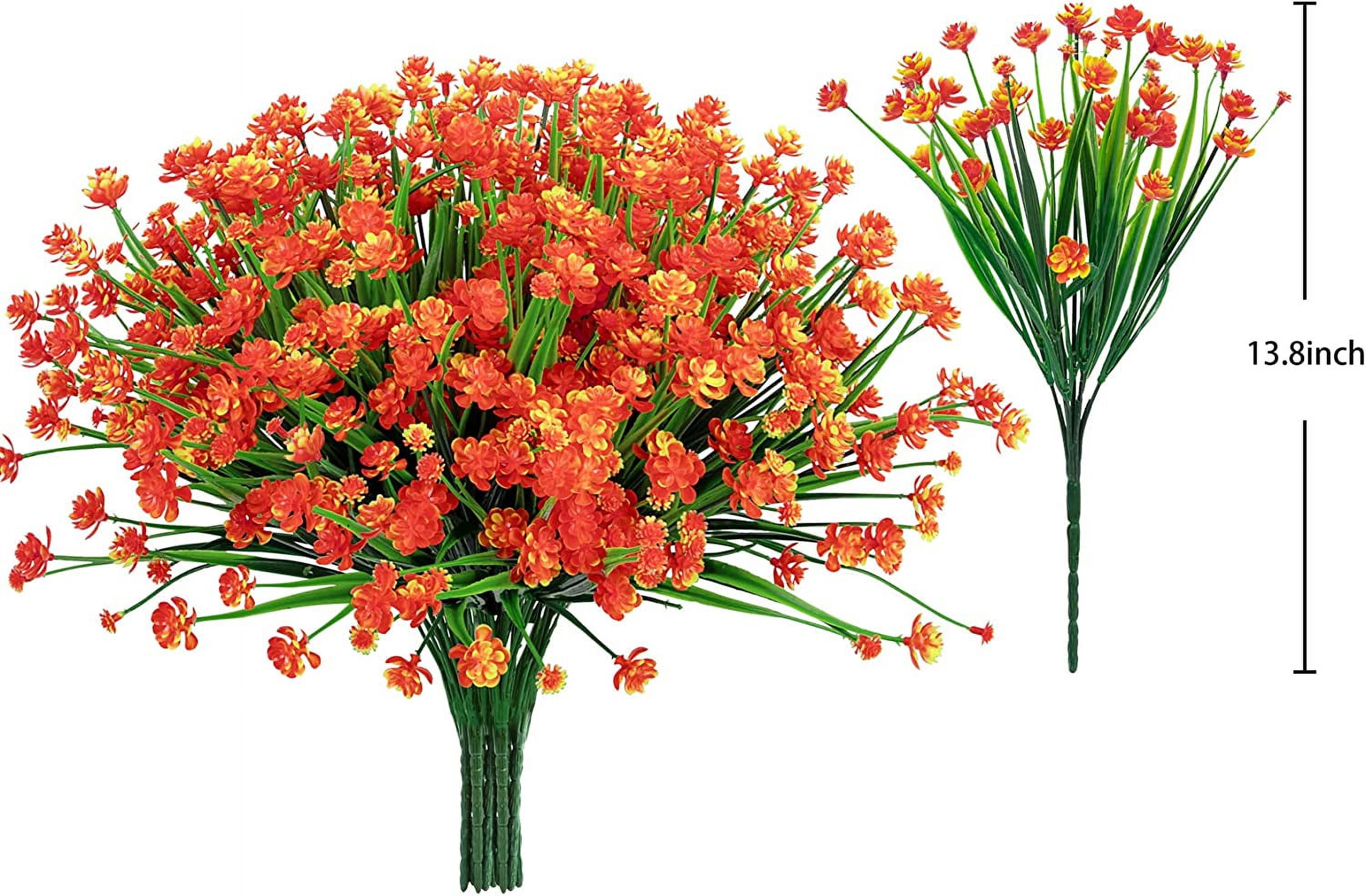 Artificial Flowers for Outdoor Decoration UV Resistant Fake Plastic Plants Artificial Greenery for Spring Summer Indoor Outdoor Garden Patio Window Box Kitchen Home Decor, Orange