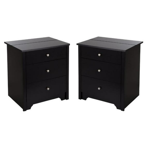 Home Square 3 Drawer Wood Nightstand Set in Pure Black (Set of 2)